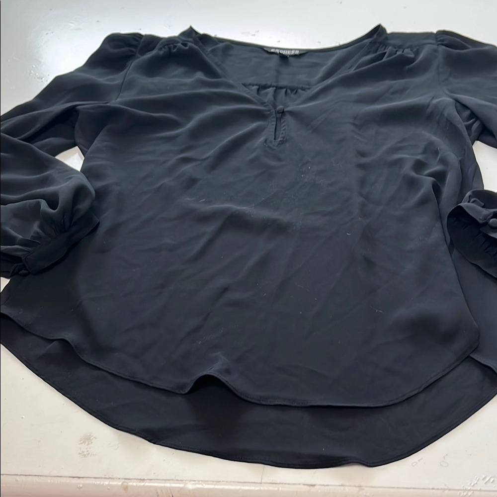 Express Small Black Long Sleeve Sheer V Neck Formal Professional Blouse